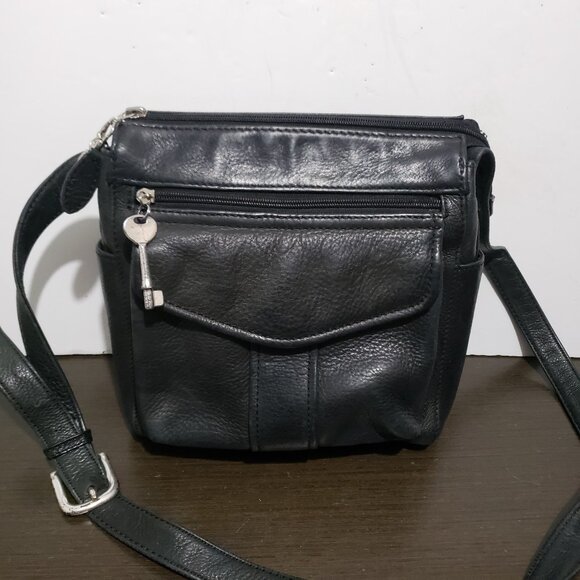 Fossil Handbags - Vtg Fossil Black Leather Crossbody Shoulder Bag 75082 with Key
